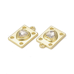 ラックメッキ合金ガラスペンダント  ゴールドカラー  ハートのチャームが付いた長方形  透明  19.5x12.5x5mm  穴：1.8mm&nbsp;PALLOY-P291-06G-04