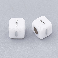 メッキアクリルビーズ  ライン入り  水平穴  文字付きのキューブ  銀メッキ  4.5x4.5x4.5mm  穴：2~2.3mm  約5000個/500g&nbsp;SACR-N002-06B