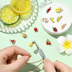 12個12スタイルアロイエナメルペンダント  果物  混合図形  ゴールドカラー  ミックスカラー  9.5~18.5x6.5~13.5x3.5~10mm  穴：1.4~2mm  1個/スタイル&nbsp;ENAM-CJ0007-22