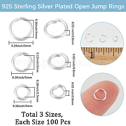 300個 3スタイル ラックメッキ真鍮オープン丸カン  ラウンド  長持ちメッキ  925銀メッキ  4~6x0.8mm  18~20ゲージ  内径：2.5~4mm  100個/スタイル&nbsp;KK-BBC0023-05S