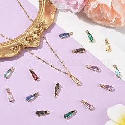 20個10色ファセットガラスチャーム  金色の真鍮のオープンバックセッティング  ティアドロップ  ミックスカラー  14.5x4.5x4mm  穴：1.2mm  2個/カラー&nbsp;GLAA-FS0002-64