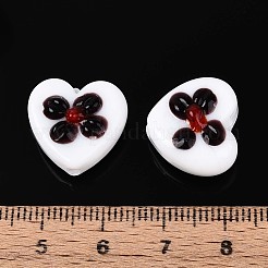 手作りランプワークビーズ  手描きのビーズ  花とハート  ホワイト  15~16x16~17x8~10mm  穴：1.2~1.6mm&nbsp;LAMP-ZX003-17-05