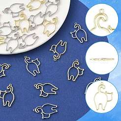 20色合金オープンバックベゼルペンダント2個  猫の形  UVレジンDIY用  エポキシ樹脂  プレスジュエリー  ラックめっき  プラチナ·ゴールデン  27.5x18x2mm  穴：1.2mm  10個/カラー&nbsp;FIND-FS0005-14