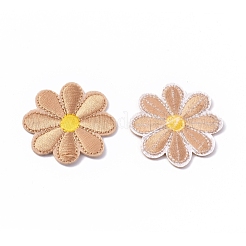 機械刺繍布地手縫い/アイロンワッペン  マスクと衣装のアクセサリー  アップリケ  ヒマワリ  淡い茶色  40x1.5mm&nbsp;DIY-WH0162-28S