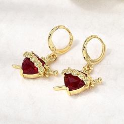 Heart Brass Glass Hoop Earrings&nbsp;EJEW-P333-09C-G