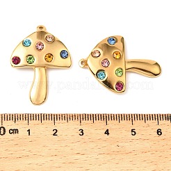 304ステンレススチールラインストーンペンダント  キノコ  ゴールドカラー  カラフル  33x24x5mm  穴：1.4mm&nbsp;STAS-Z145-15G-02
