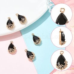 クリアガラスペンダント  DIYのジュエリーには  真鍮パーツ  多面カット  花と涙  ライトゴールド  ブラック  16x9x6mm  穴：1.2mm&nbsp;GLAA-FZ0001-02C
