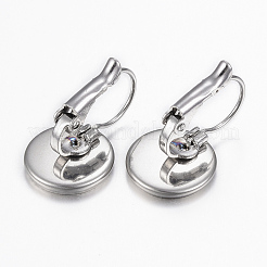 変色しにくい304ステンレススチールフレンチフックピアス金具  フラットラウンド  ステンレス鋼色  19x12mm  ピン：0.8mm  トレイ：10mm&nbsp;STAS-H423-03P