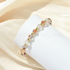 女性用ラウンド天然ルチルクォーツ＆ビーズストレッチブレスレット  ビーズ：6.5mm  内径：2.24インチ（5.7cm）&nbsp;BJEW-JB14055