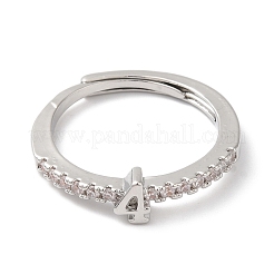Rack Plating Brass Clear Cubic Zirconia Number 4 Adjustable Rings for Women&nbsp;RJEW-S407-09P-04