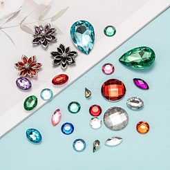 アクリルラインストーンカボション  フラットバックと多面カット  混合図形  ミックスカラー  3~30.1x7~20x1.5~20mm&nbsp;GACR-MSMC001-06