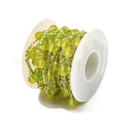 Brass Hexagonal Column Glass Seaded Beaded & Resin Round Beaded Link Chains&nbsp;CHC-G026-01G