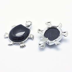 合成ブルーゴールドストーンのペンダント  合金パーツ  カメ  プラチナ  38x30.5x8.2mm  穴：3x4.5mm&nbsp;G-G759-B08