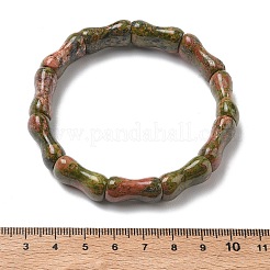 竹製の天然ウナカイトビーズを使用した伸縮性のあるブレスレット（女性用・男性用）  内径：2.36インチ（6cm）&nbsp;BJEW-K304-01F