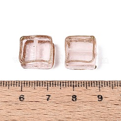手作りゴールドパウダー入りランプワークビーズ  ゴールドトリムのスクエアビーズ  ミスティローズ  11.5~13.5x12~13.5x6~7.5mm  穴：0.7~1.4mm&nbsp;LAMP-N041-01I
