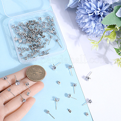 60Pcs 3 Size Clear Cubic Zirconia Stud Earring Findings&nbsp;STER-SP0001-01