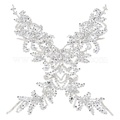ラインストーンフラワーアップリケ1個。  ポリエステル刺繡飾りアクセサリー  クリスタル  540x540x2.5mm  模様：398x362ミリ&nbsp;PATC-CY0001-30