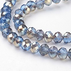 電気メッキガラスカット加工ロンデルビーズ連売り  半分メッキ  ライトブルー  6x4mm  穴：1mm  約85~88個/連  16.1~16.5インチ（41~42cm）&nbsp;EGLA-D020-6x4mm-54