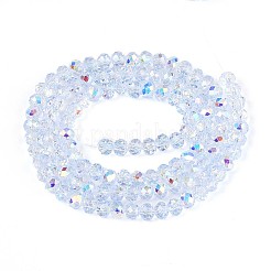 透明ガラスビーズ連売り  ロンデル  半分メッキ  ABカラーメッキ  多面カット  ライトブルー  4~4.5x3.5mm  穴：0.8mm  約112~114個/連  15.35~15.75インチ（39~40cm）&nbsp;LS-EGLA-N016-4mm-02