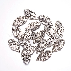 チベット風チャーム  葉  アンティークシルバー  カドミウムフリー＆ニッケルフリー＆鉛フリー  16x8x2mm  穴：1mm&nbsp;TIBEB-A101863-AS-FF