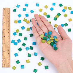 ガラスカボション  モザイクタイル  グリッターパウダー付き  家の装飾やdiyの工芸品  正方形  ミックスカラー  10x10x4.5mm  約220個/箱&nbsp;GLAA-WH0015-44E