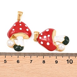 304ステンレススチールエナメルペンダント  プラスチック模造パールと  きのこチャーム  ゴールドカラー  28.5x20x6.5mm  穴：5.5x3mm&nbsp;STAS-A135-03G