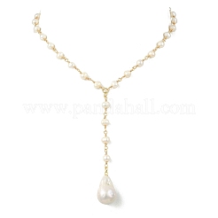 Brass and Natural Baroque Keshi Pearl Teardrop Tassel Y Necklaces for Women&nbsp;NJEW-JN06200