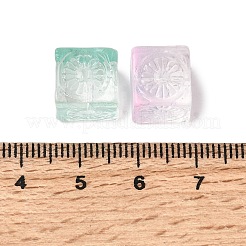 透明ガラスビーズ  グラデーションカラー  花の正方形  ミックスカラー  10x11x11mm  穴：1.5mm  約210個/袋&nbsp;GGLA-XCP0001-05