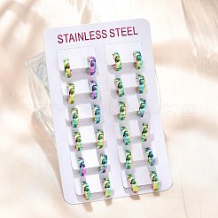 304ステンレススチール研磨効果フープピアス  イオンプレーティング（ip）  虹色  13x4mm&nbsp;EJEW-M001-29C-A