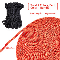 2束2色のポリエステル糸  編組ロープ  ラウンド  ブラック＆レッド  ミックスカラー  7mm  10 M /バンドル  1bundle / color&nbsp;OCOR-GF0001-36C
