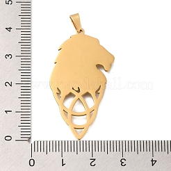 304ステンレスペンダント  レーザー切断  トリニティノットチャーム  18KGP本金メッキ  ライオン  40x20x1.5mm  穴：5x3mm&nbsp;LS-STAS-S150-01G-B