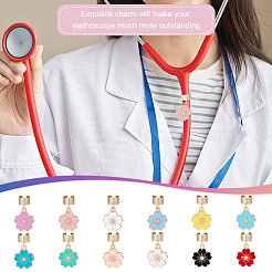 12Pcs Alloy Enamel Flower Stethoscope Pendant Decorations&nbsp;HJEW-OC00205