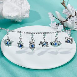 ナザールボンジュウペンダント装飾  合金と樹脂のロブスター クラスプ チャーム  蓮の花とフクロウと象と目と蝶と亀  アンティークシルバー＆プラチナ  28~36mm  6個/セット  4セット/箱&nbsp;HJEW-CA0001-37