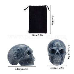 ハロウィーンの染色と加熱された天然ブルーアベンチュリンのホームデコレーション  ベルベットバッグ付き  スカル  51x31x31mm  1 PC&nbsp;DJEW-SC0001-03A