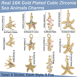 12Pcs 4 Style Brass Micro Pave Cubic Zirconia Pendants&nbsp;KK-BBC0019-51