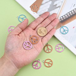 合金エナメルチャーム  鉛フリー及びカドミウムフリー  ピースサイン  白金金属色  ミックスカラー  29x24.5x2mm  穴：3mm&nbsp;X-ENAM-P066-M