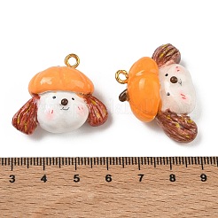 手作り樹脂粘土ペンダント  鉄ループ付き  犬のチャーム  ゴールドカラー  ココナッツブラウン  22.5~25x31~32.5x14.5~15mm  穴：2.8mm&nbsp;PY-CBABDB7-11A