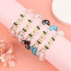 ガラスビーズチャームブレスレット  ガラスとABSプラスチック製の模造真珠ビーズストレッチブレスレット（女性用）  花  透明  7-1/4インチ（18.5cm）&nbsp;BJEW-YW00007-01