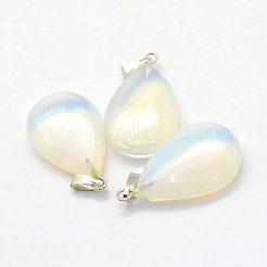 ティアドロップオパライトペンダント  プラチナトーンの真鍮パーツ  25~29x16~17x5~6mm  穴：2x7mm&nbsp;G-Q368-21