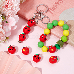 食品グレードの環境に優しいシリコーン焦点ビーズ 12 個  りんご  レッド  21x18x18mm  穴：3mm&nbsp;SIL-SC0002-62