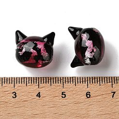 手作りのフォイルのガラスビーズ  猫  レッド  14~14.5x16.5~17.5x12mm  穴：1.6~1.8mm&nbsp;LAMP-D005-01D
