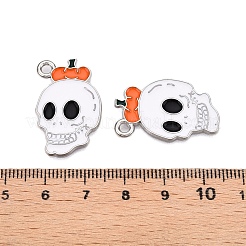 ハロウィンテーマアロイエナメルペンダント  カドミウムフリー＆ニッケルフリー＆鉛フリー  プラチナ  スカル  28x17x1mm  穴：2mm&nbsp;ENAM-T020-08B