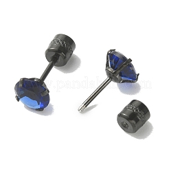 キュービックジルコニア ダイヤモンド スタッドピアス  女性用ガンメタルステンレスジュエリー  ブルー  6mm  ピン：0.9mm&nbsp;EJEW-TAC0015-20B-05