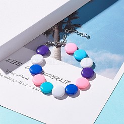 女性のためのアクリルフラットラウンドビーズブレスレット  カラフル  7-5/8インチ（19.3cm）&nbsp;BJEW-JB07551