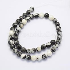 天然黒ゼブラジャスパービーズ連売り  ラウンド  8~8.5mm  穴：1mm  約49個/連  15.7インチ（40cm）&nbsp;G-G697-F02-8mm