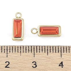 304ステンレススチールチャーム  ガラスと  長方形チャーム  14KGP本金メッキ  レッド  11x4x4mm  穴：1.4mm&nbsp;STAS-L022-242G-02