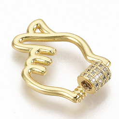 Brass Micro Pave Clear Cubic Zirconia Screw Carabiner Lock Charms&nbsp;ZIRC-S066-003