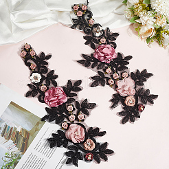ポリエステル刺繍レース布パッチ  ミシンアクセサリー  スパンコール付き  花  ブラック  355x160x26mm&nbsp;AJEW-WH20070-068