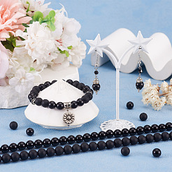 2 Strands 2 Styles Natural Black Onyx(Dyed & Heated) Beads Strands&nbsp;G-TA0003-52-8mm