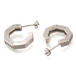 Rack Plating C-Shaped Brass Pave Clear Cubic Zirconia Stud Earrings&nbsp;EJEW-I310-08P